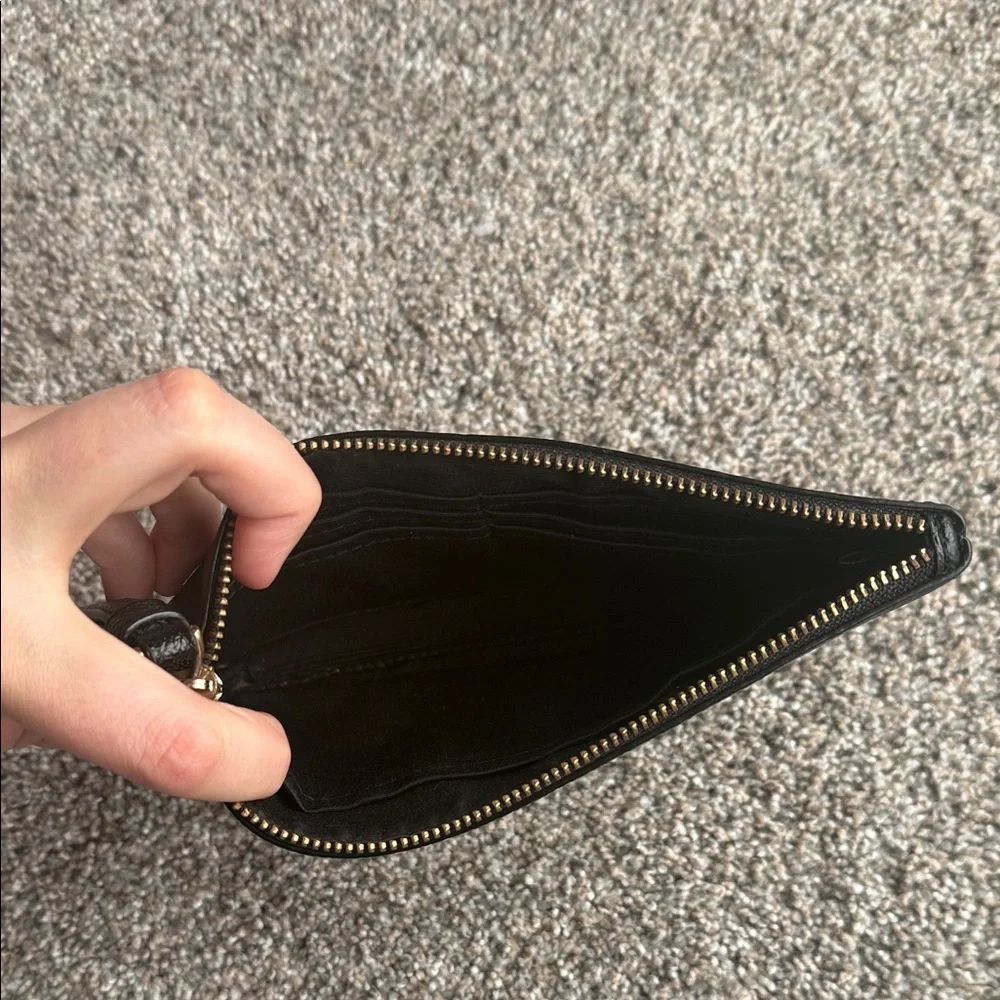 Coach Black Crossgrain Leather Large Wristlet - Gold Hardware